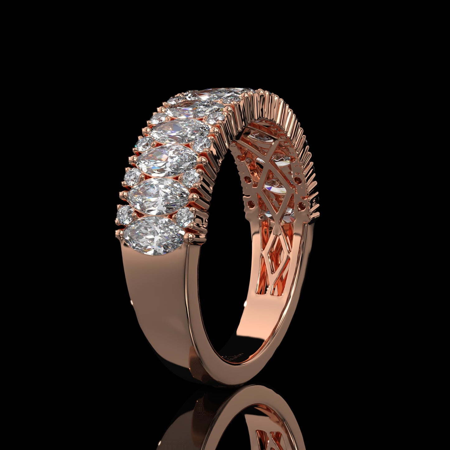 Marquise Cut Lab Diamond Band with Pavé Accents