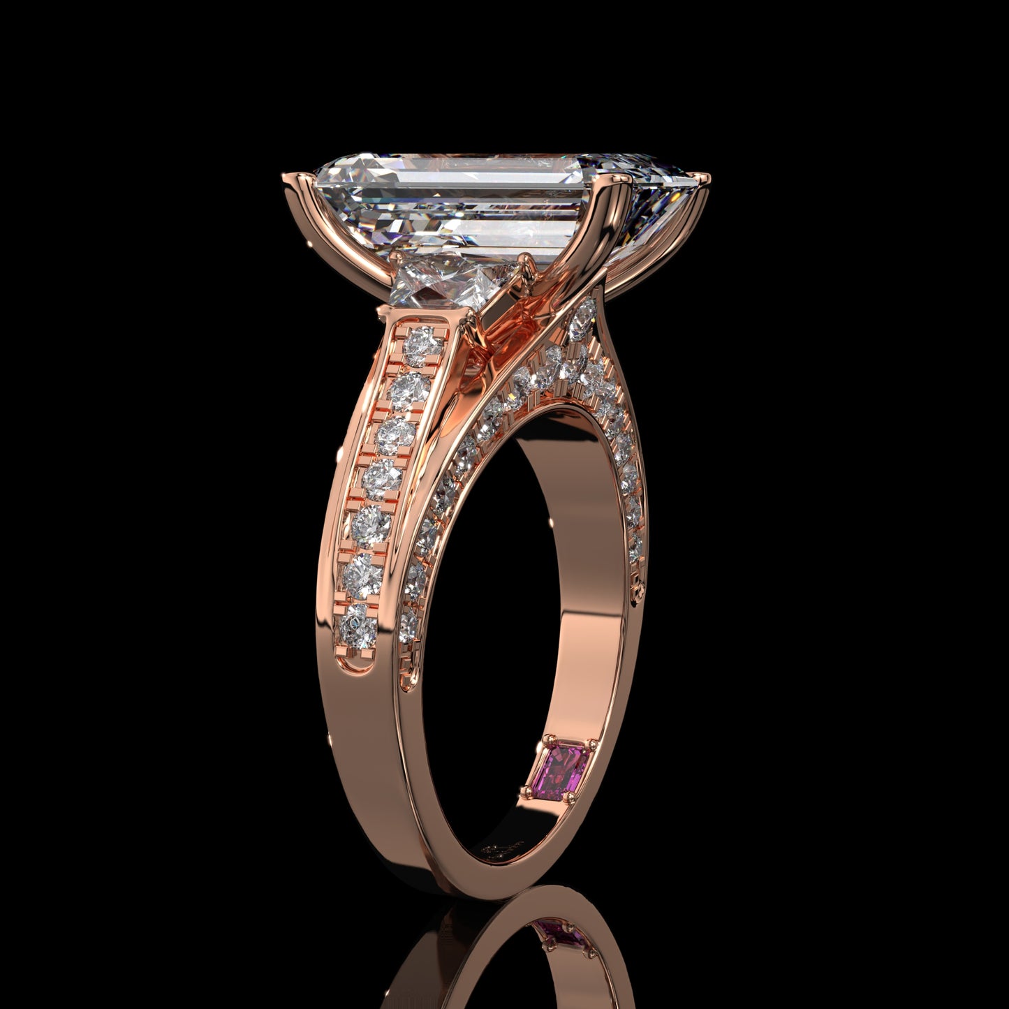 Baguette Lab Diamond Engagement Ring – Hidden Halo Cathedral Setting