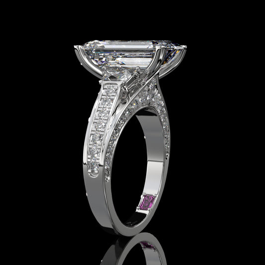 Baguette Lab Diamond Engagement Ring – Hidden Halo Cathedral Setting