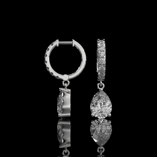 Pear Shape Lab Diamond Drop Hoop Earrings with Pavé Accents