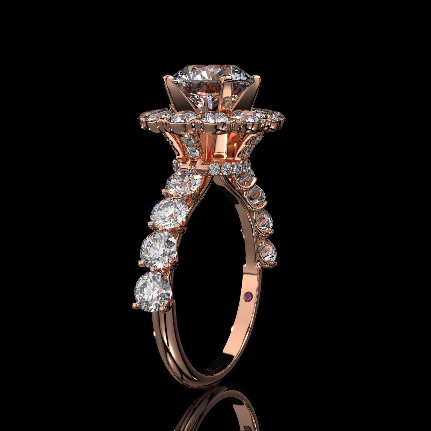 Round Halo Lab Diamond Engagement Ring with Pavé Band