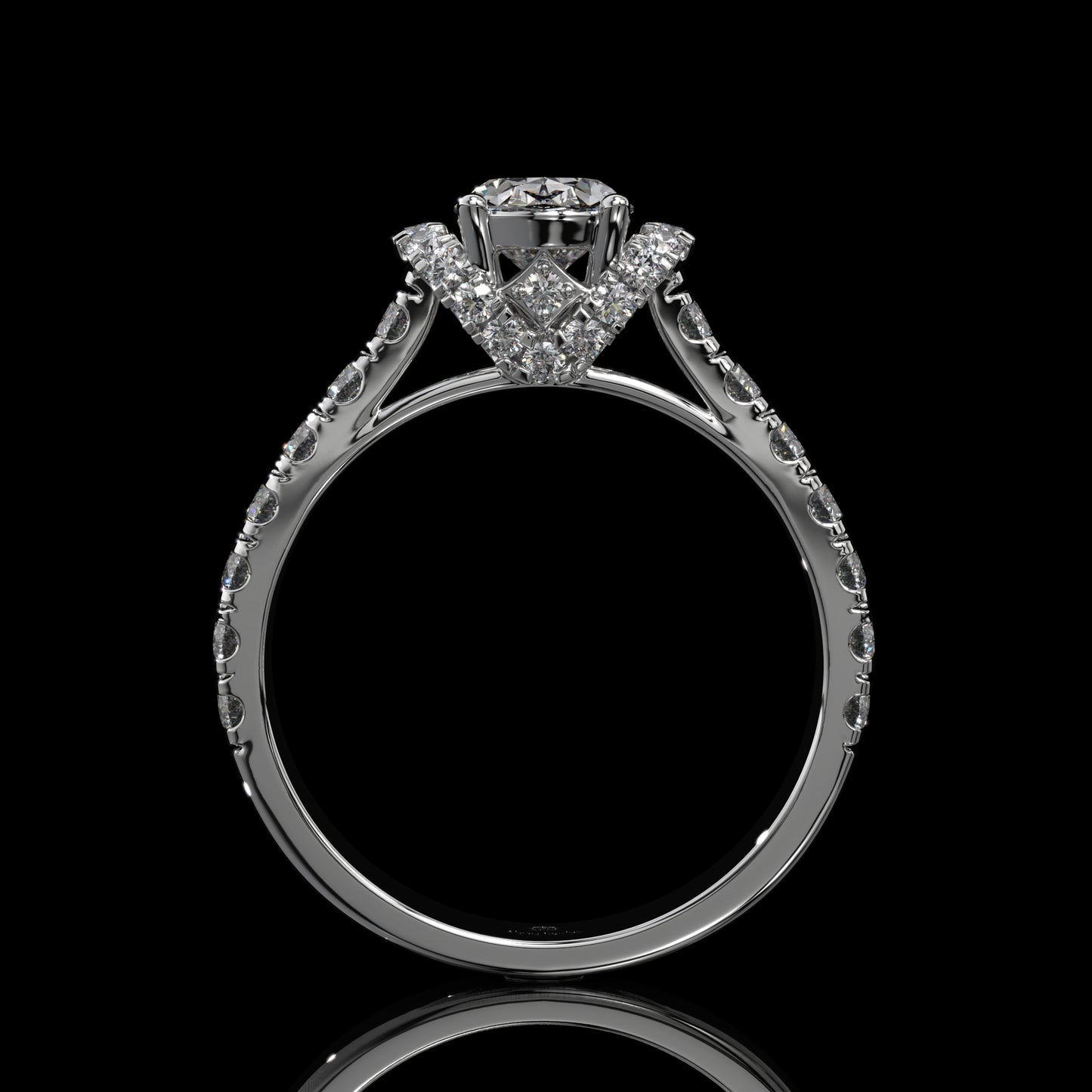 Oval Lab Diamond Engagement Ring with Pavé Diamond Band