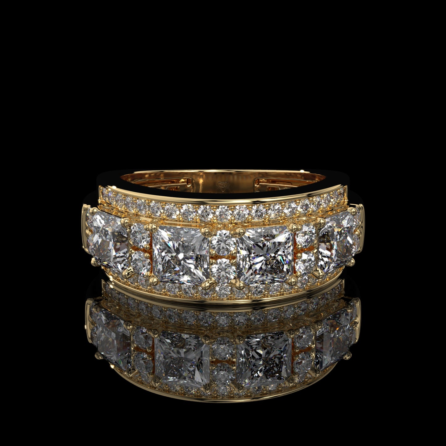 Princess Cut Lab Diamond Wide Cigar Band with Round Halo