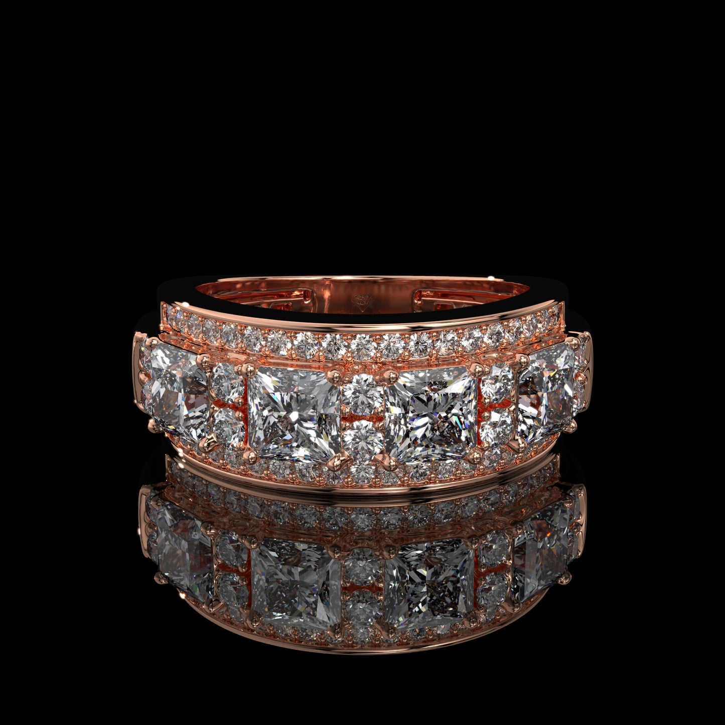 Princess Cut Lab Diamond Wide Cigar Band with Round Halo