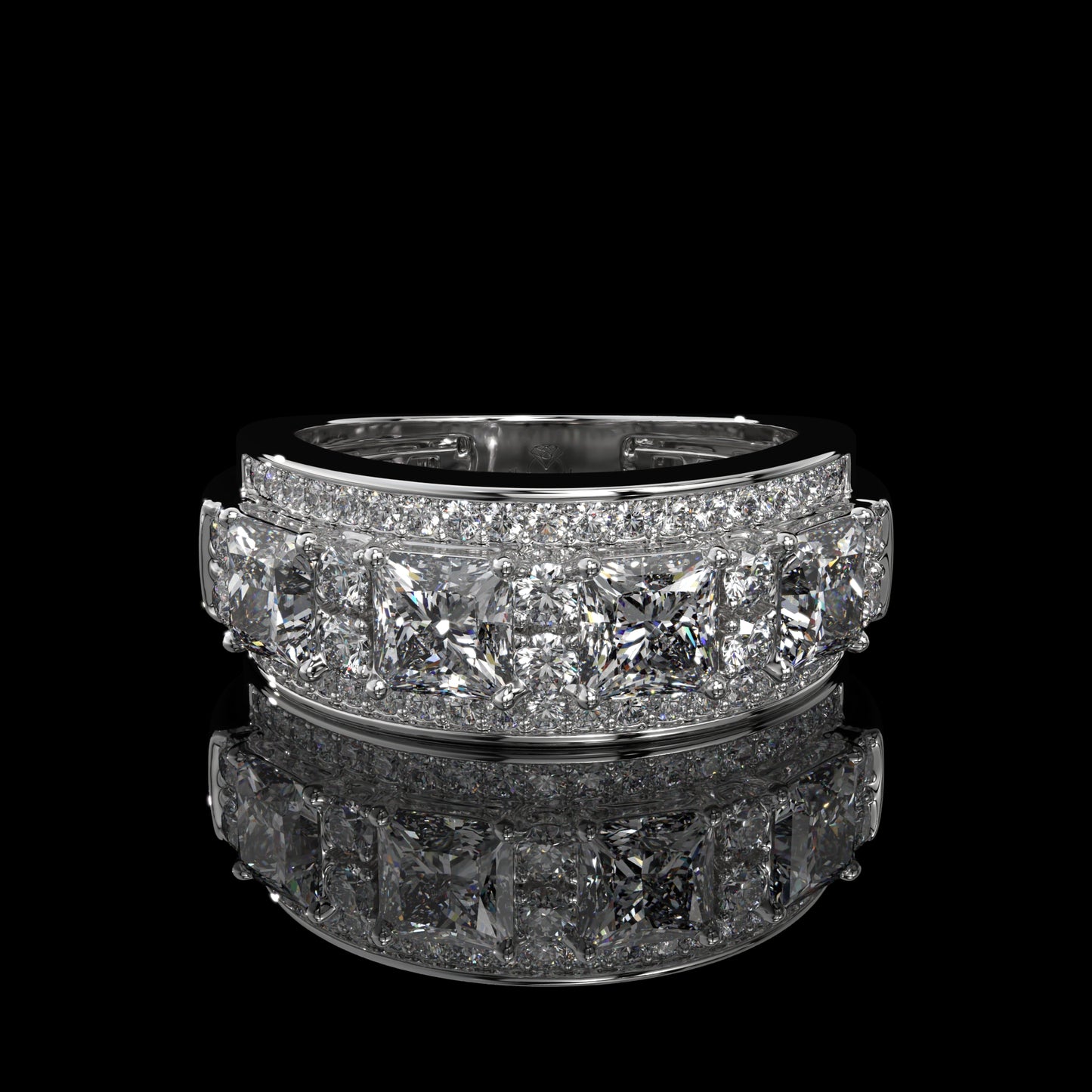 Princess Cut Lab Diamond Wide Cigar Band with Round Halo