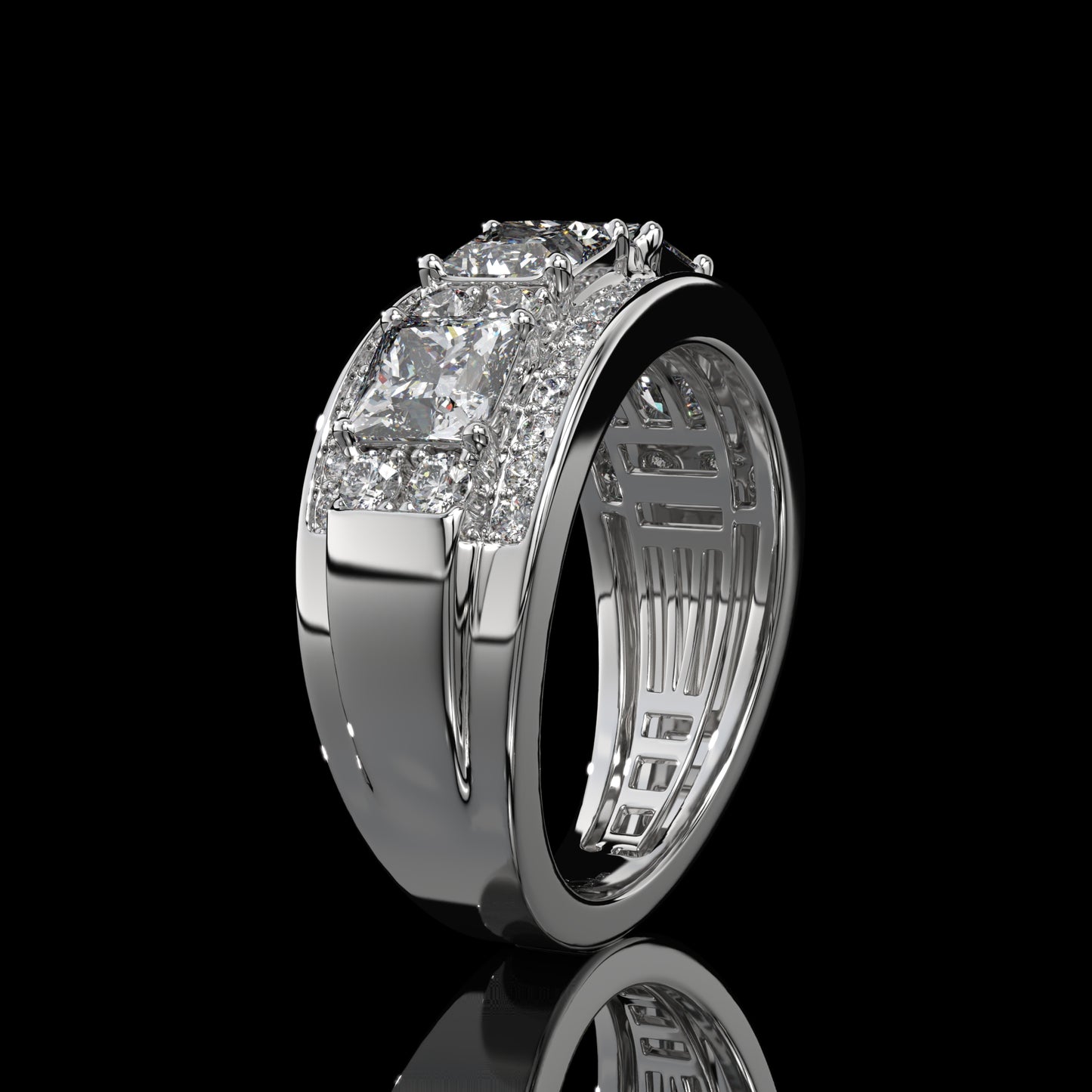 Princess Cut Lab Diamond Wide Cigar Band with Round Halo