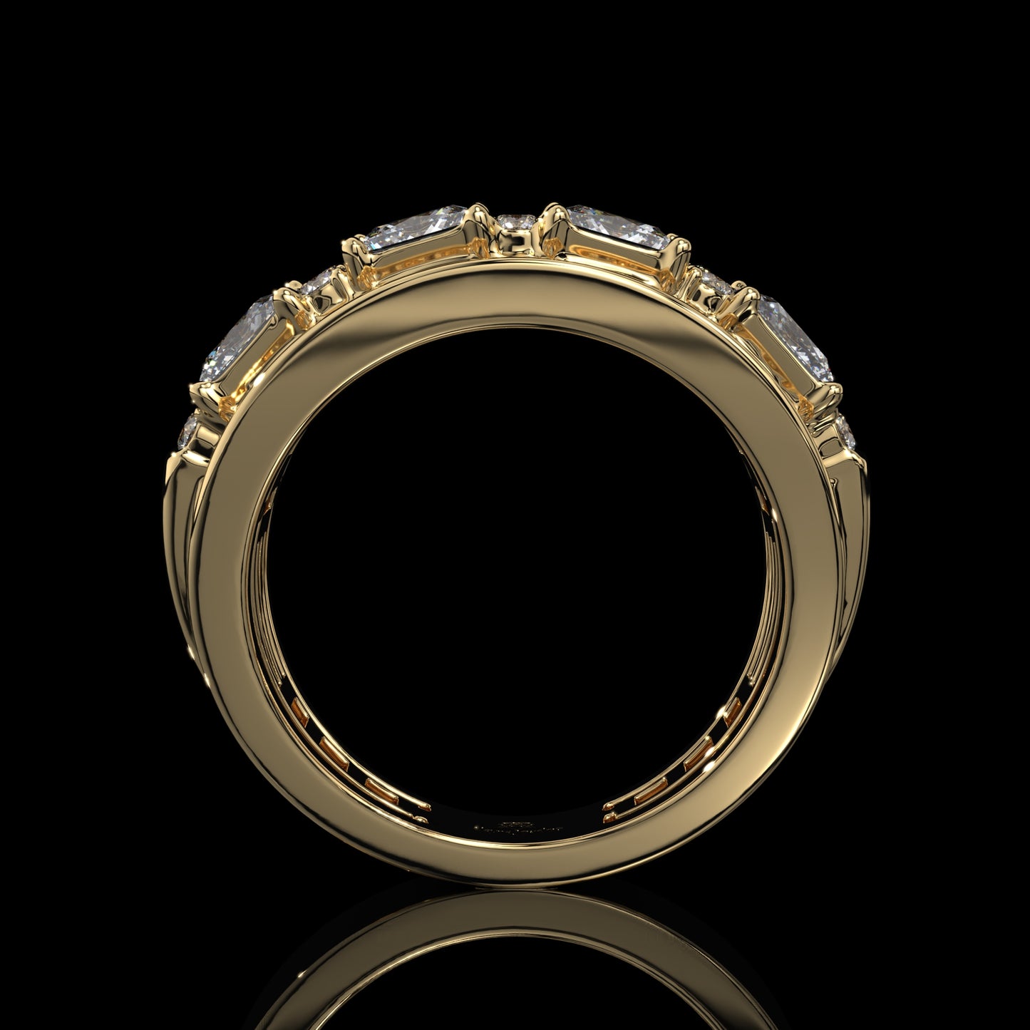 Princess Cut Lab Diamond Wide Cigar Band with Round Halo