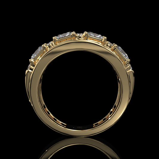Princess Cut Lab Diamond Wide Cigar Band with Round Halo