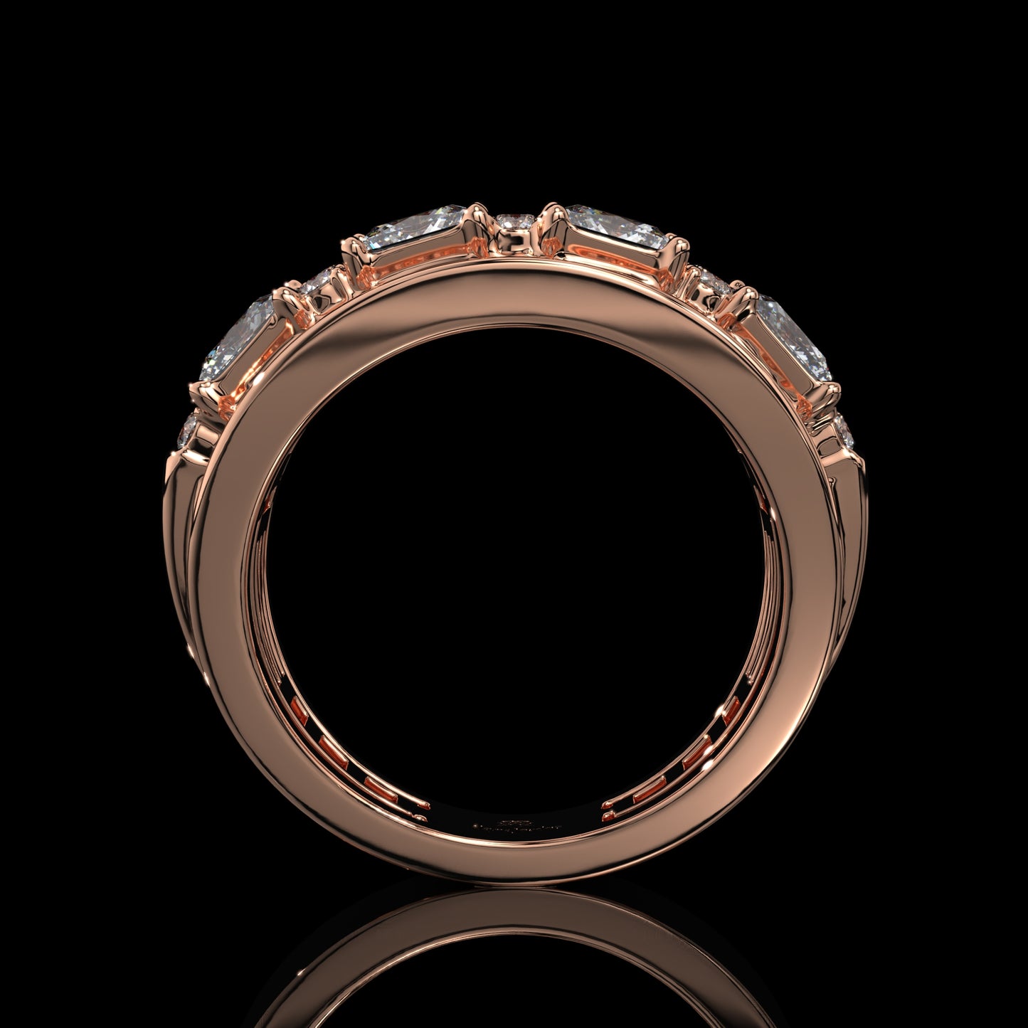 Princess Cut Lab Diamond Wide Cigar Band with Round Halo