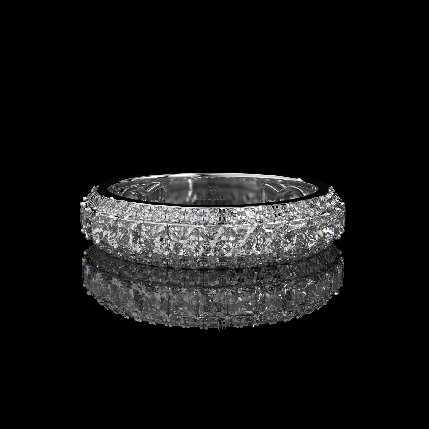 Princess Cut Lab Diamond Band with Pavé Accent Row