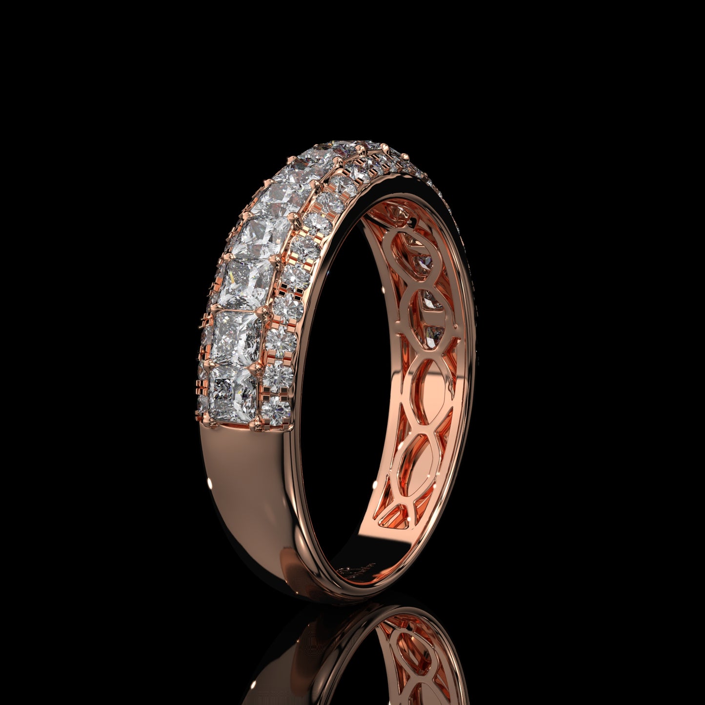 Princess Cut Lab Diamond Band with Pavé Accent Row