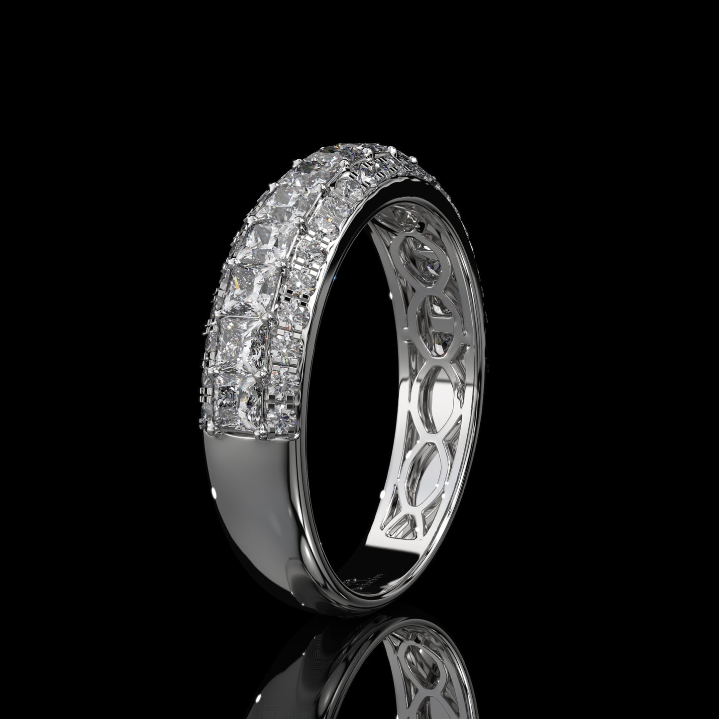Princess Cut Lab Diamond Band with Pavé Accent Row