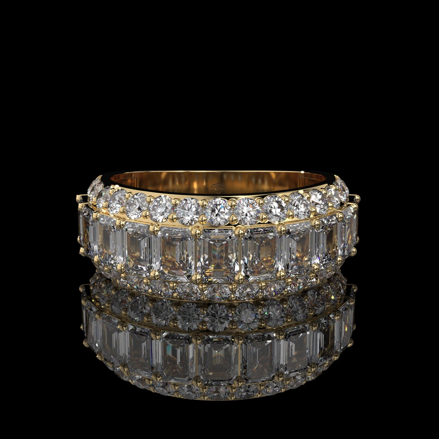 Emerald & Oval Lab Diamond Wide Band with Hidden Pavé Gallery