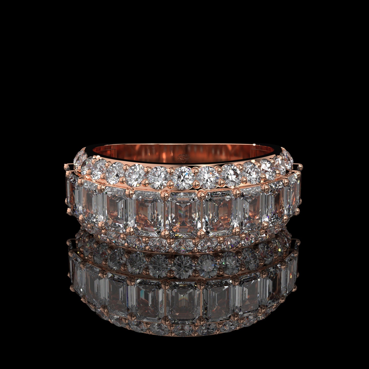Emerald & Oval Lab Diamond Wide Band with Hidden Pavé Gallery