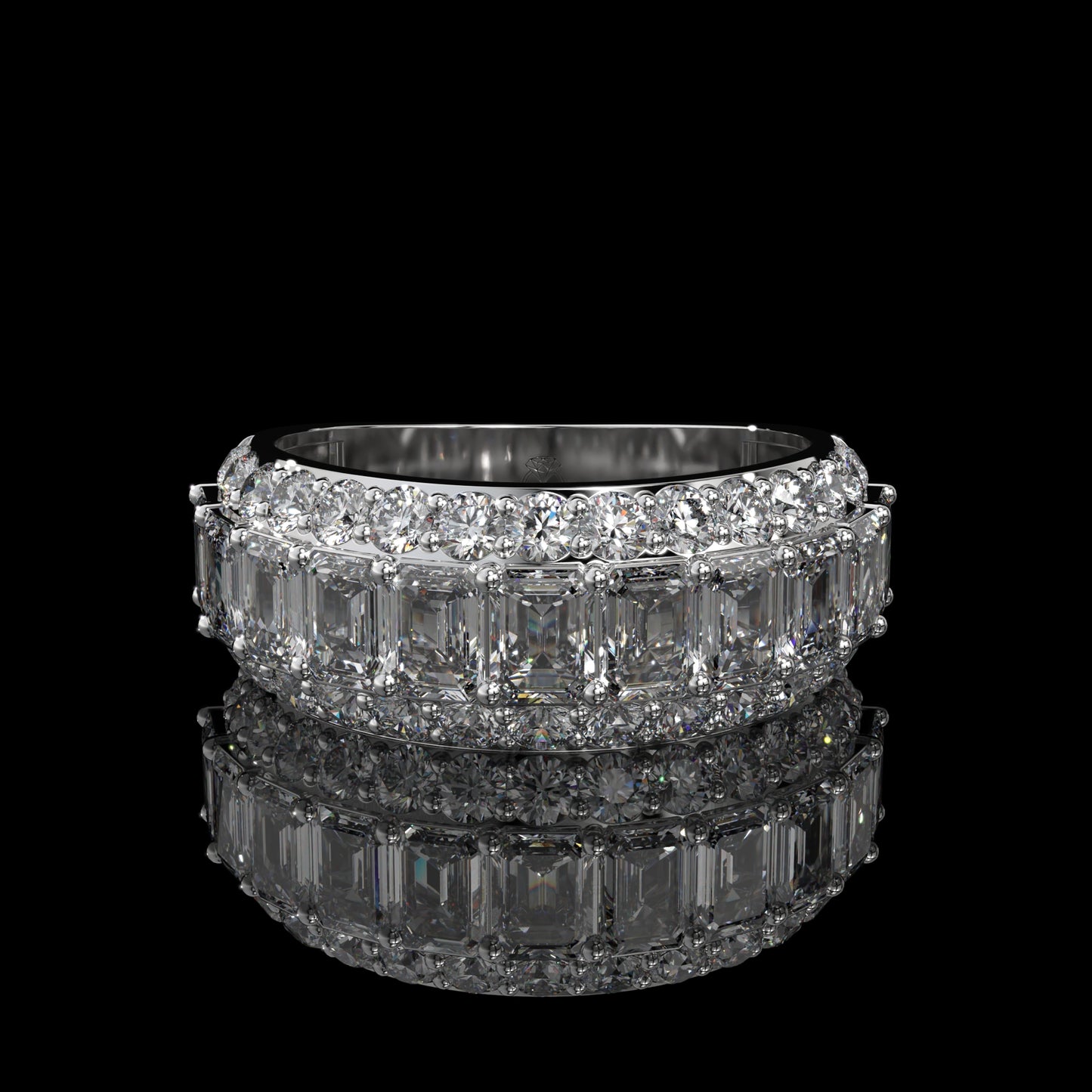 Emerald & Oval Lab Diamond Wide Band with Hidden Pavé Gallery