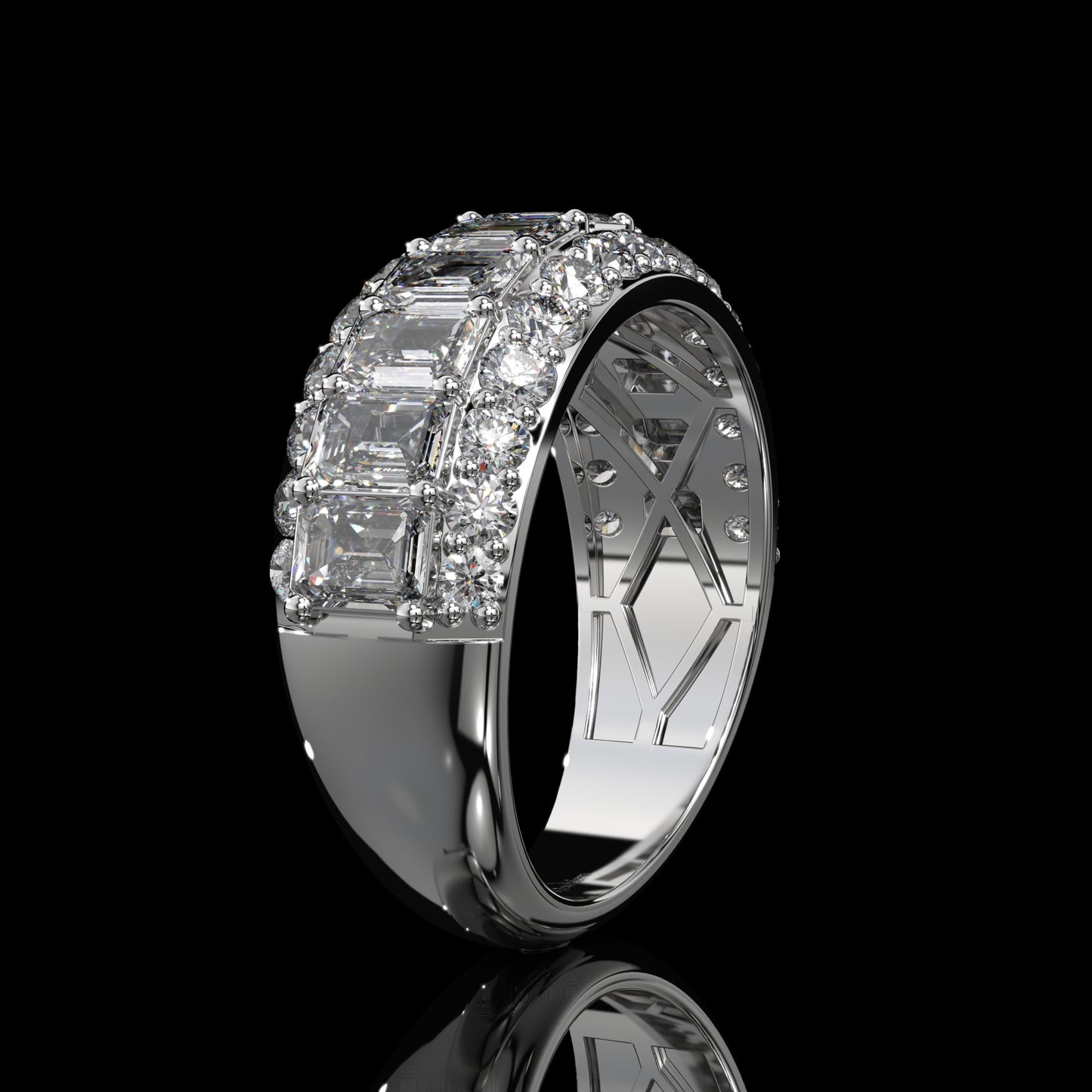 Emerald & Oval Lab Diamond Wide Band with Hidden Pavé Gallery