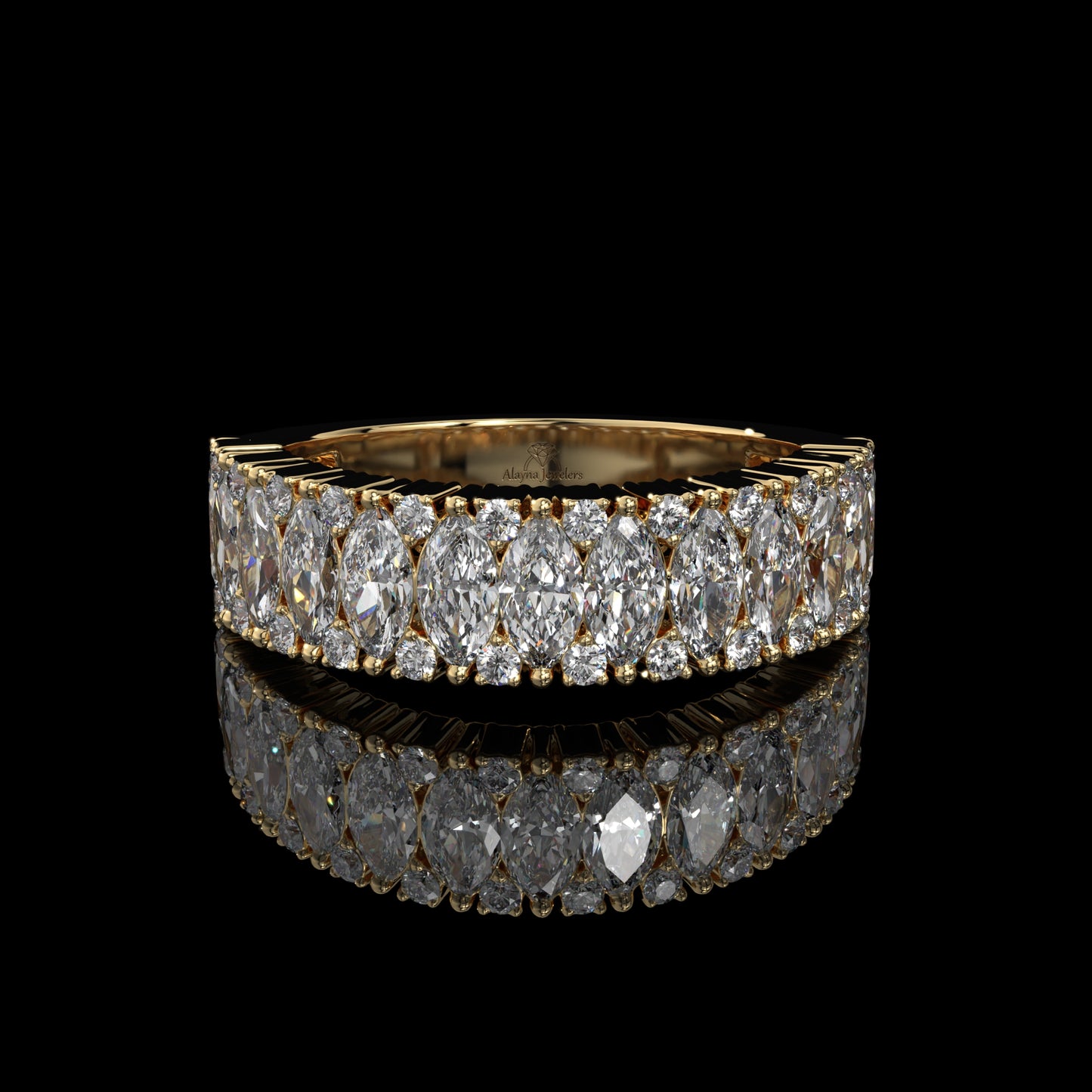 Marquise Cut Lab Diamond Band with Pavé Accents