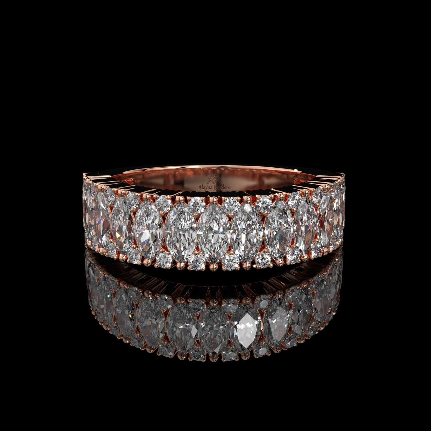 Marquise Cut Lab Diamond Band with Pavé Accents