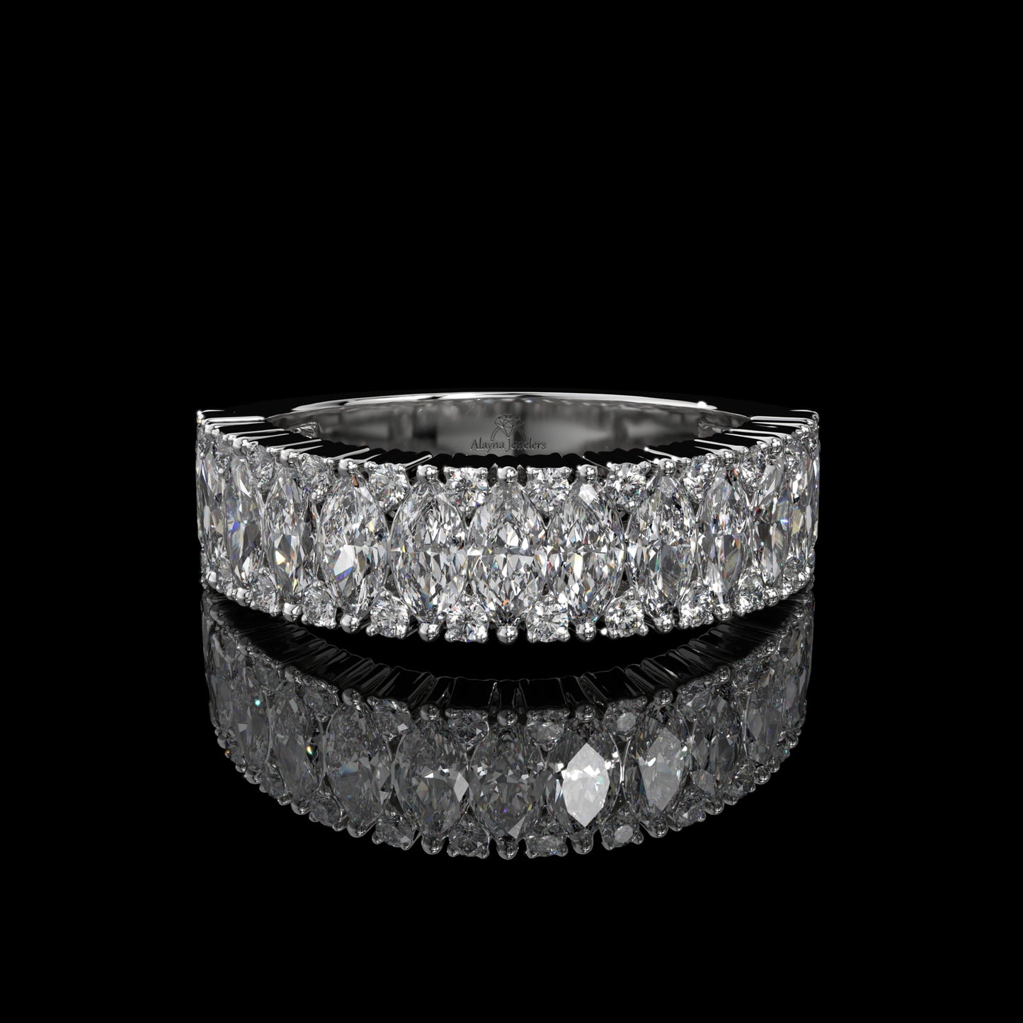 Marquise Cut Lab Diamond Band with Pavé Accents