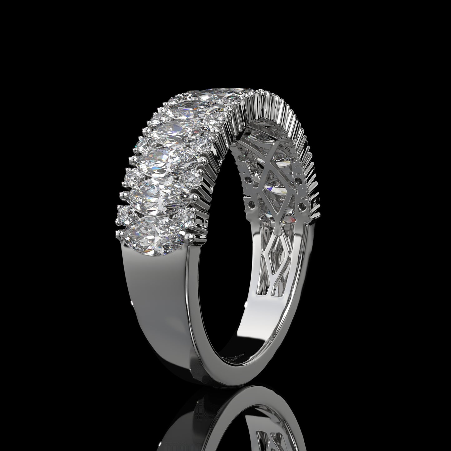 Marquise Cut Lab Diamond Band with Pavé Accents