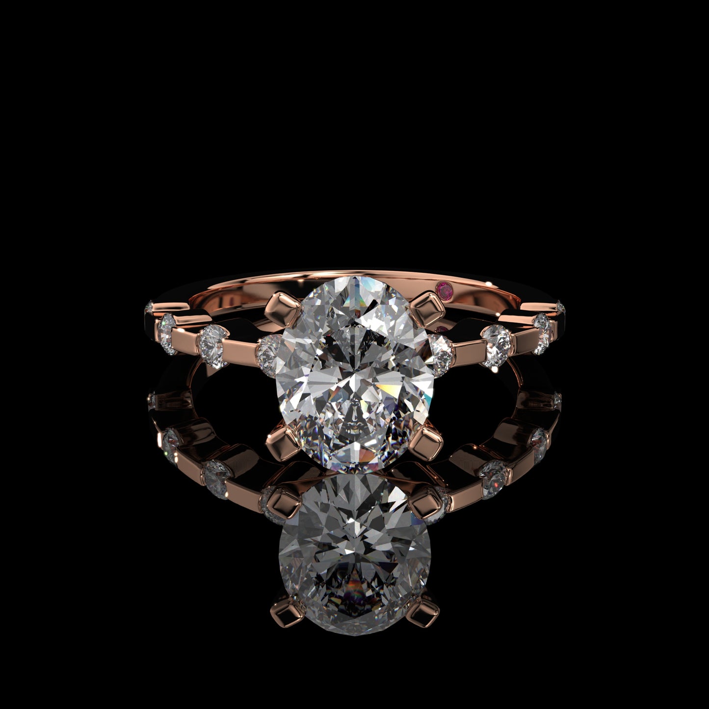 Oval Lab Diamond Engagement Ring with Shared Prong Band