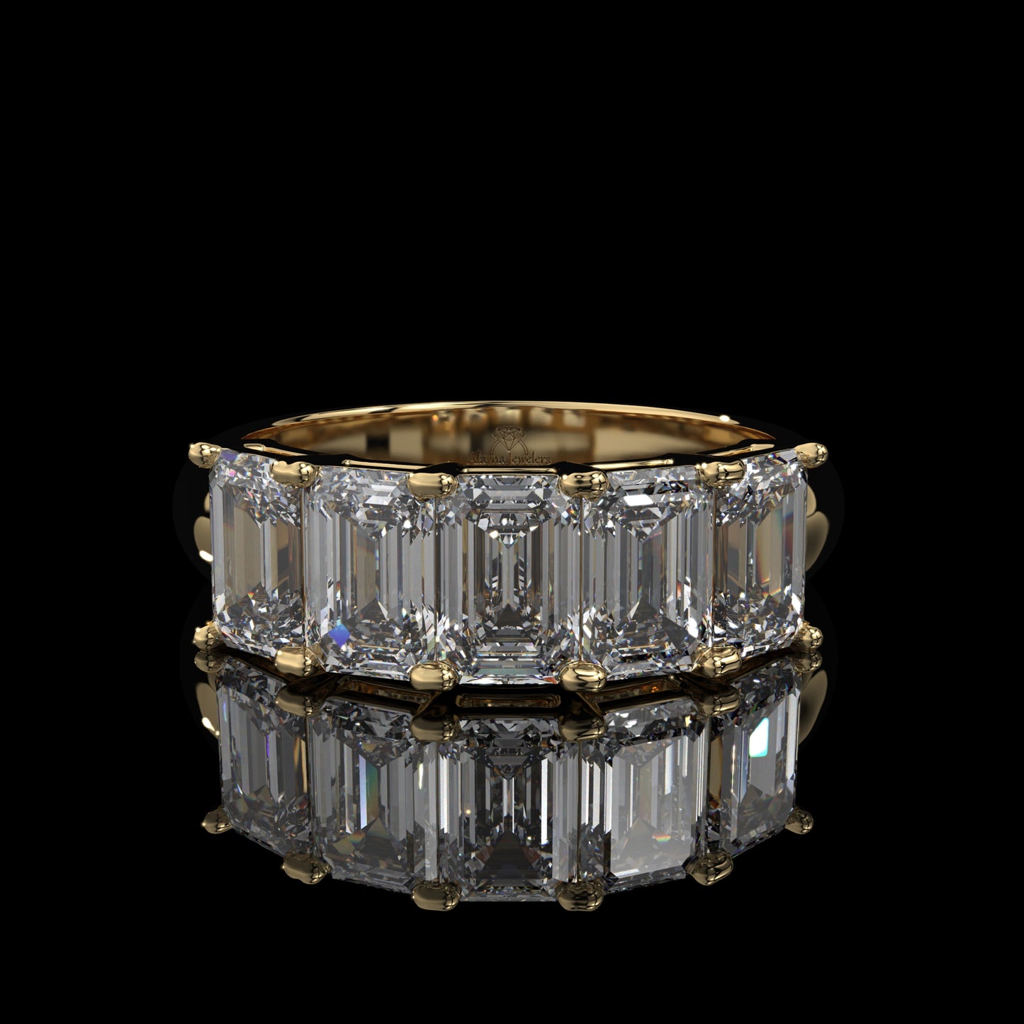 5 Stone Emerald Cut Lab Diamond Band – Sculpted Gold Design