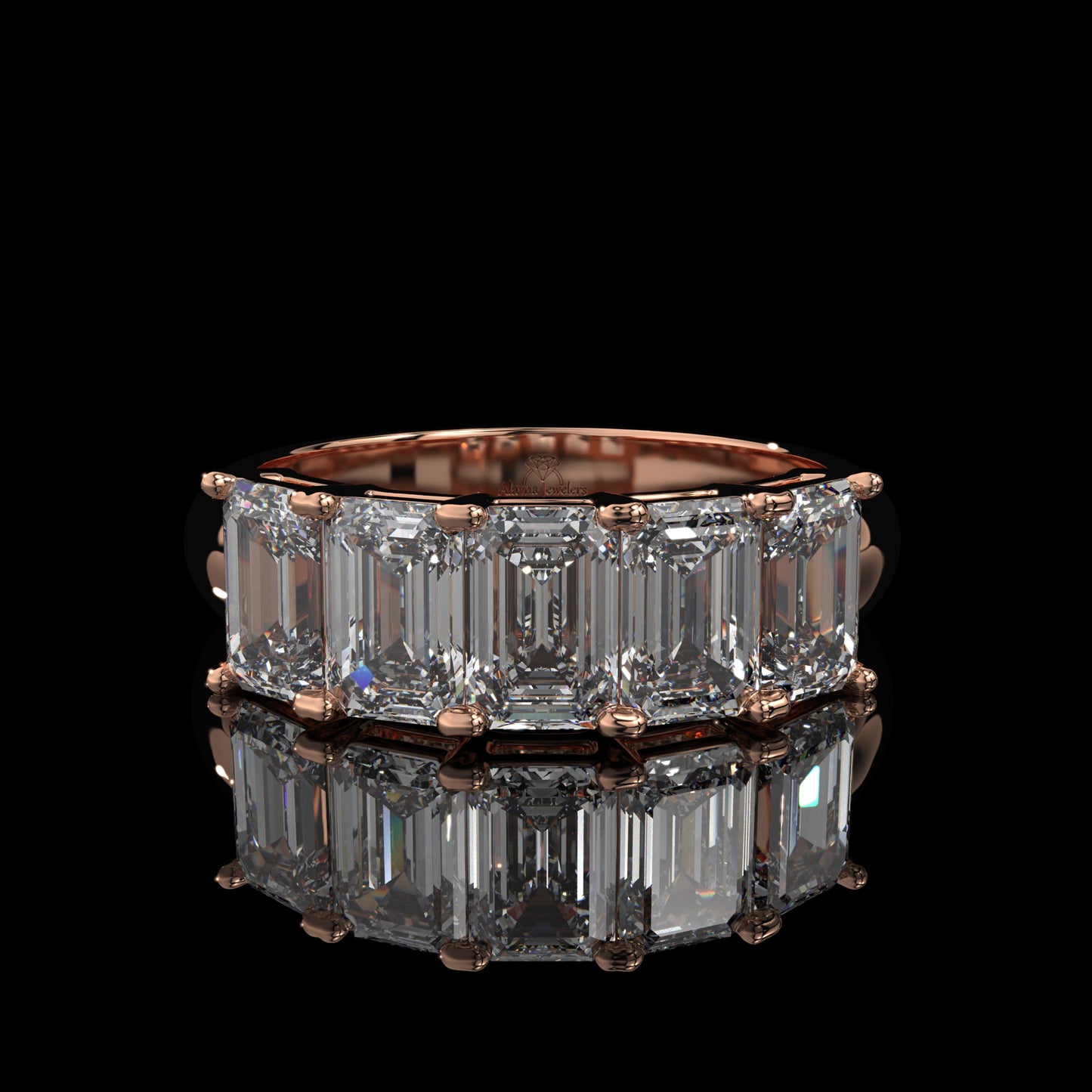 5 Stone Emerald Cut Lab Diamond Band – Sculpted Gold Design