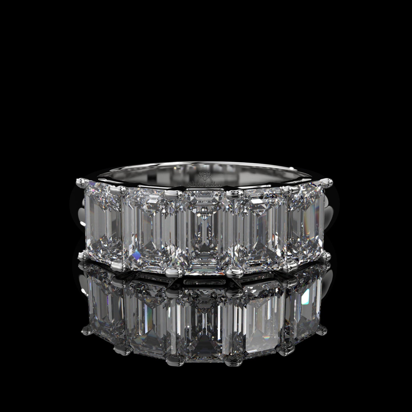 5 Stone Emerald Cut Lab Diamond Band – Sculpted Gold Design