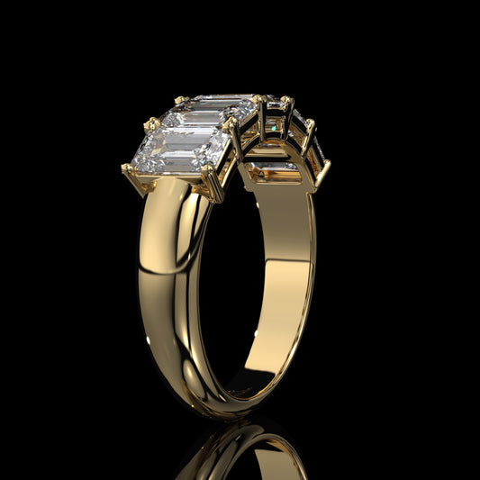5 Stone Emerald Cut Lab Diamond Band – Sculpted Gold Design