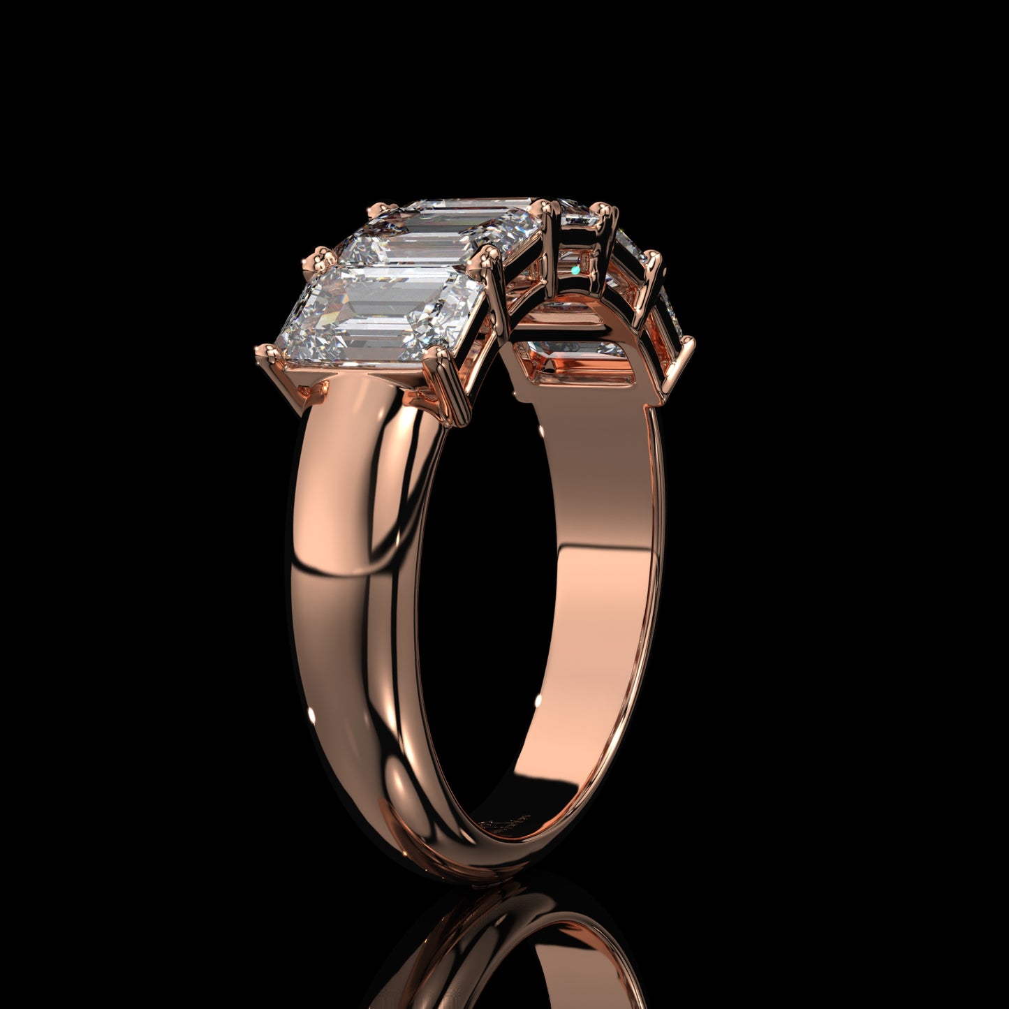 5 Stone Emerald Cut Lab Diamond Band – Sculpted Gold Design
