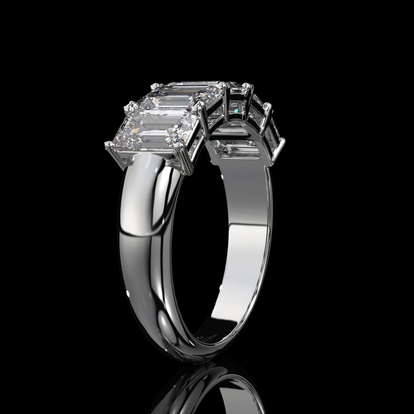5 Stone Emerald Cut Lab Diamond Band – Sculpted Gold Design