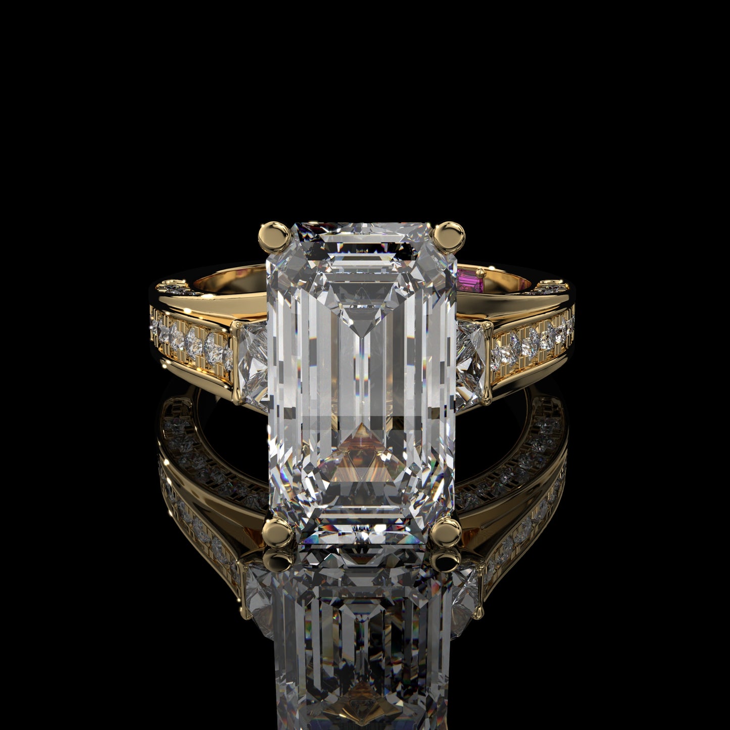 Baguette Lab Diamond Engagement Ring – Hidden Halo Cathedral Setting