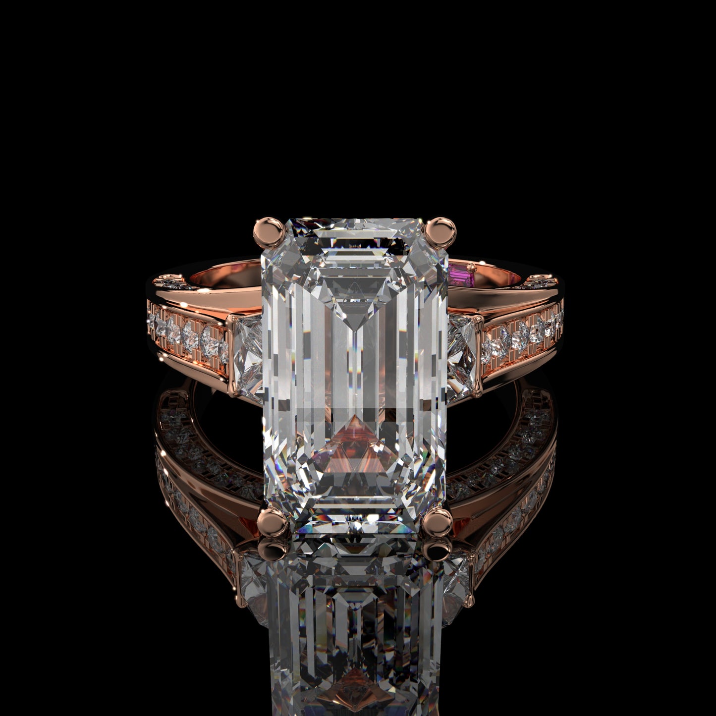 Baguette Lab Diamond Engagement Ring – Hidden Halo Cathedral Setting