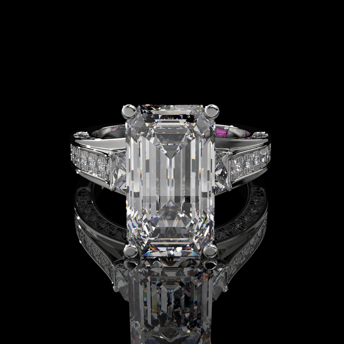 Baguette Lab Diamond Engagement Ring – Hidden Halo Cathedral Setting