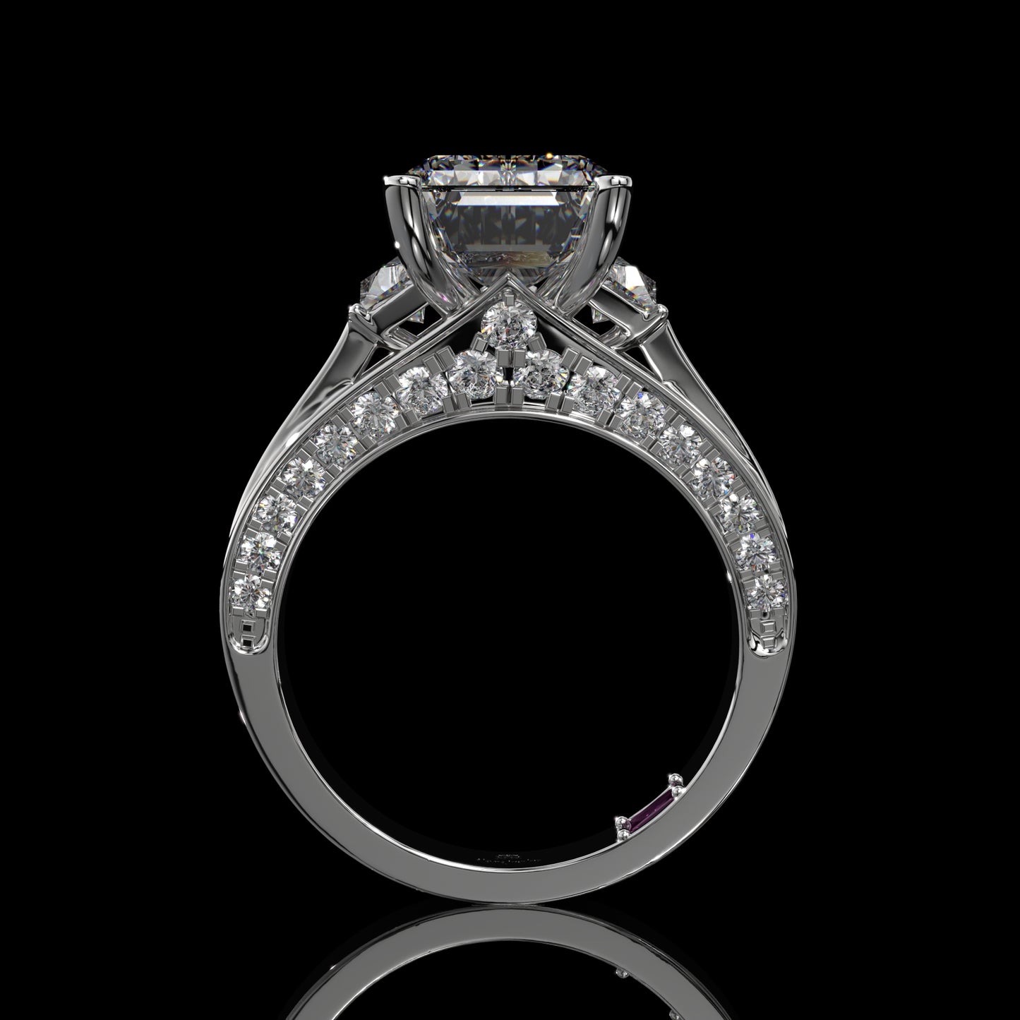 Baguette Lab Diamond Engagement Ring – Hidden Halo Cathedral Setting