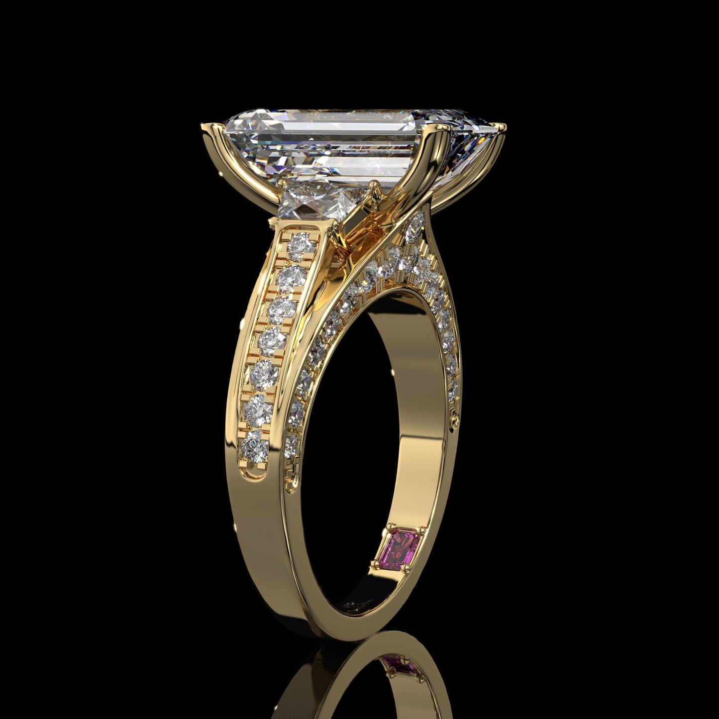 Baguette Lab Diamond Engagement Ring – Hidden Halo Cathedral Setting