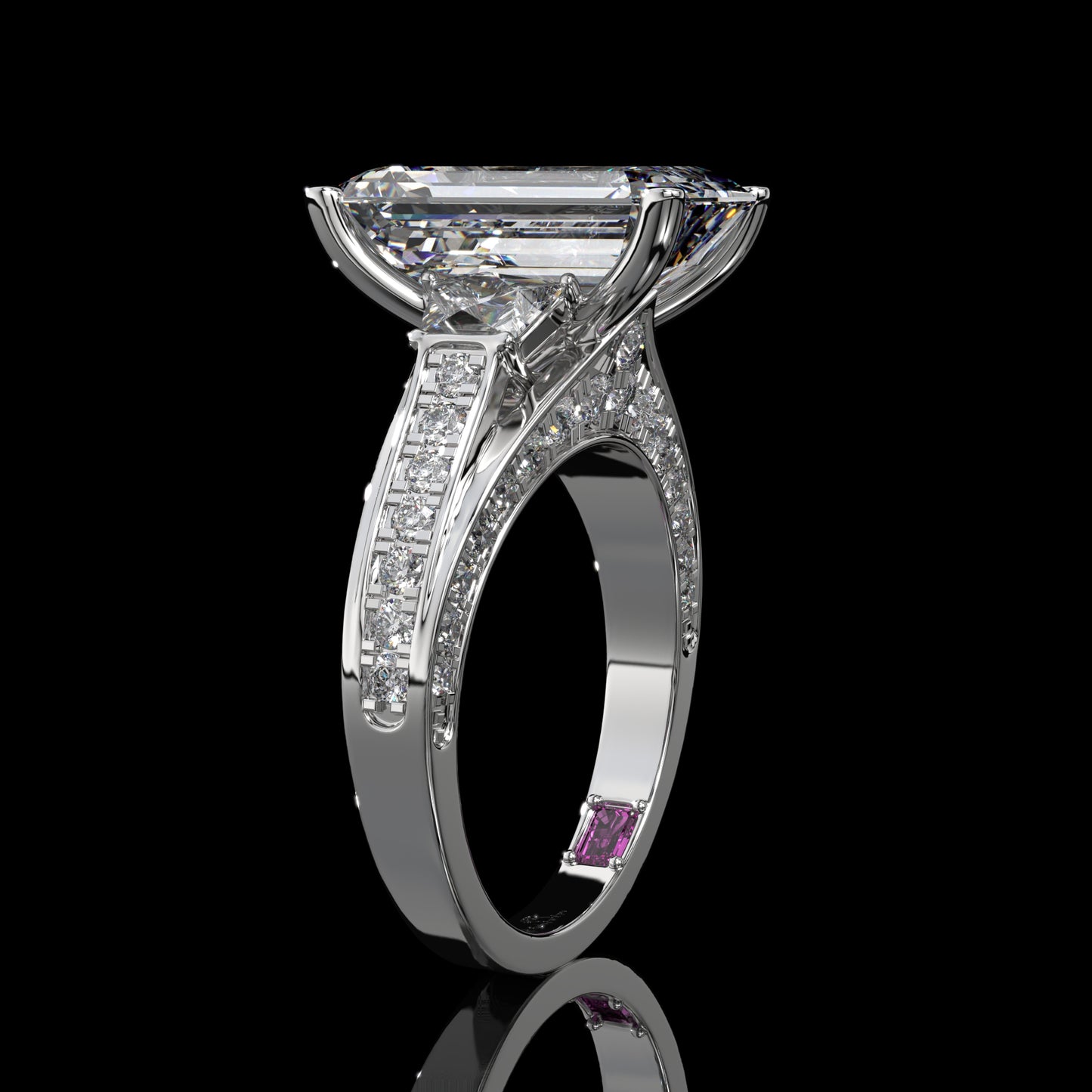 Baguette Lab Diamond Engagement Ring – Hidden Halo Cathedral Setting