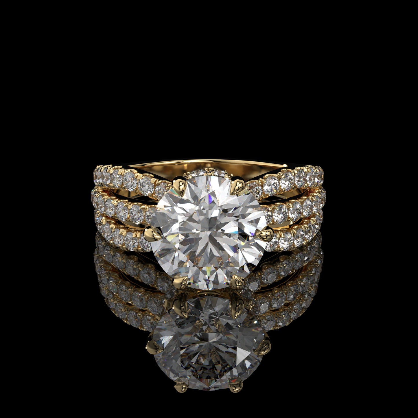 Round Cut Split Shank Hidden Halo Lab Diamond Engagement Ring