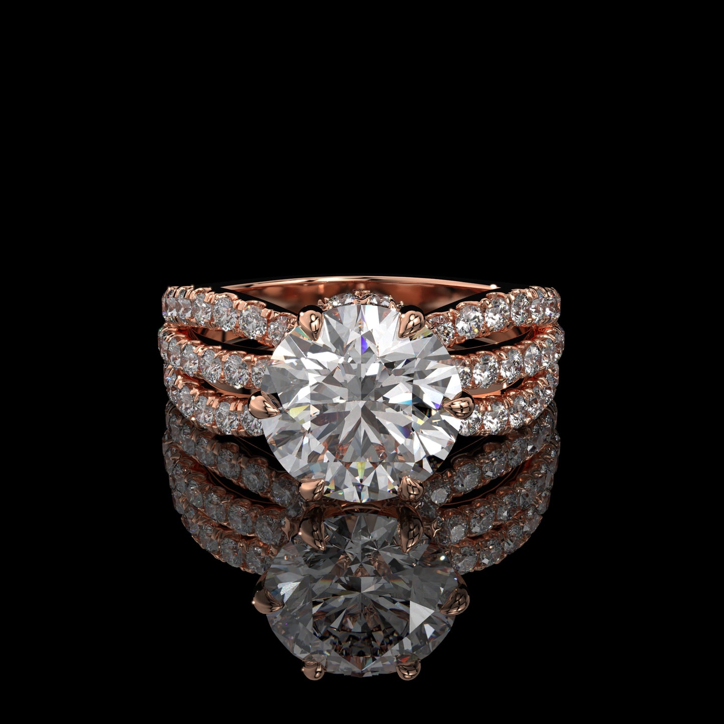 Round Cut Split Shank Hidden Halo Lab Diamond Engagement Ring