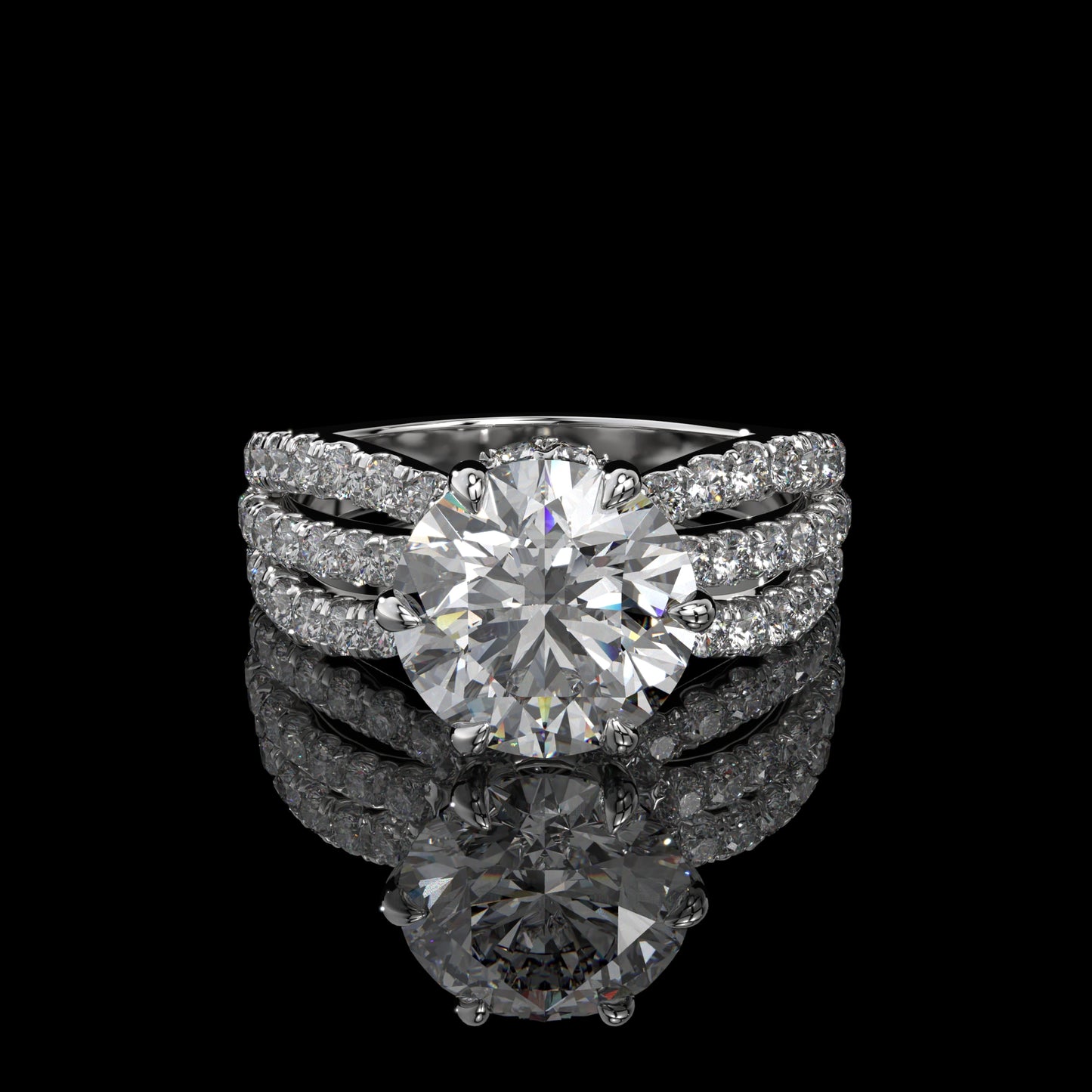 Round Cut Split Shank Hidden Halo Lab Diamond Engagement Ring