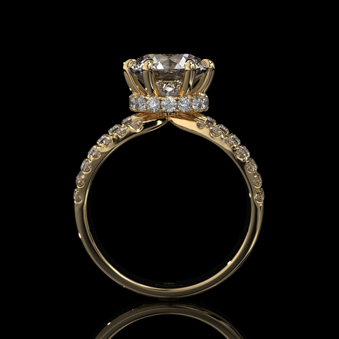 Round Cut Split Shank Hidden Halo Lab Diamond Engagement Ring