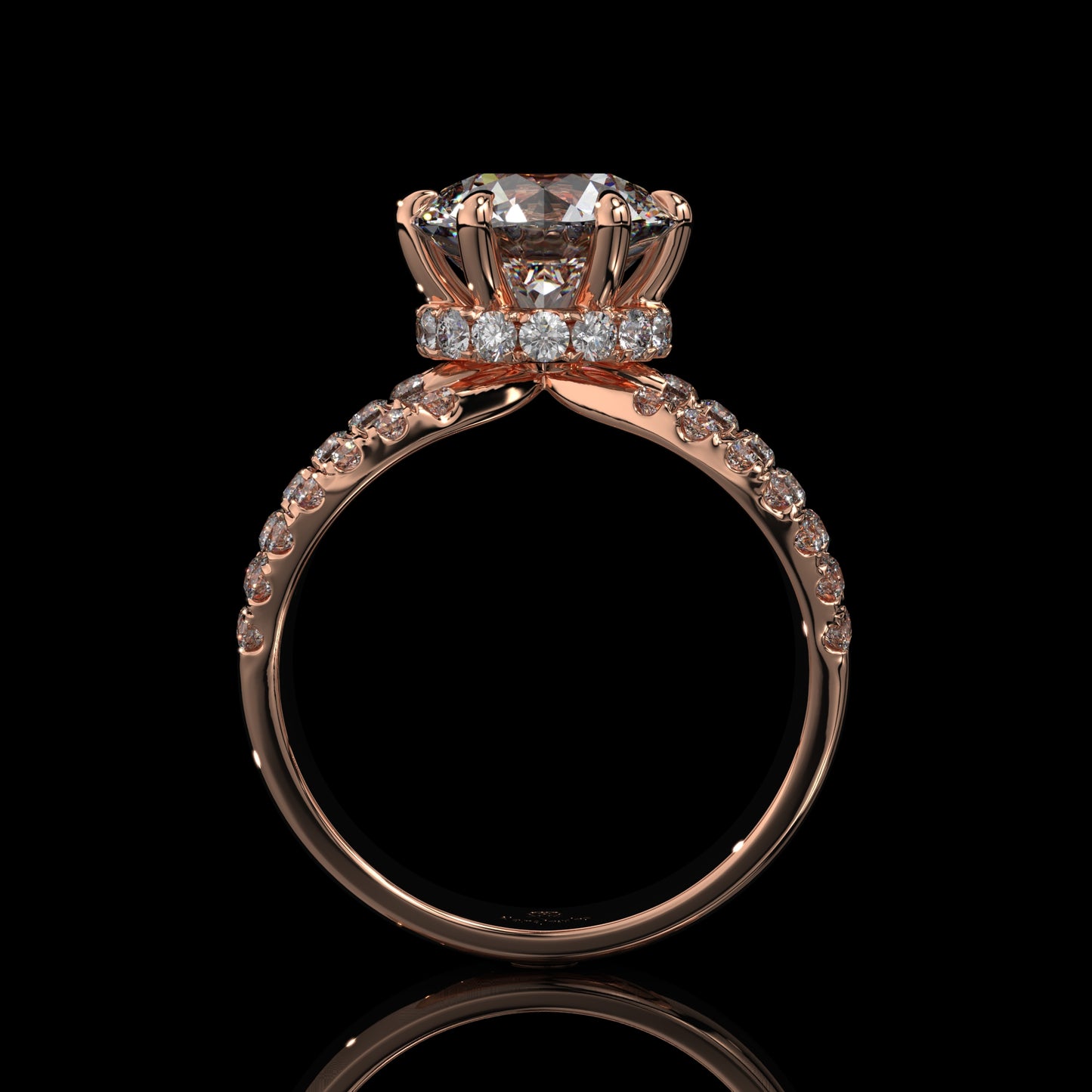 Round Cut Split Shank Hidden Halo Lab Diamond Engagement Ring