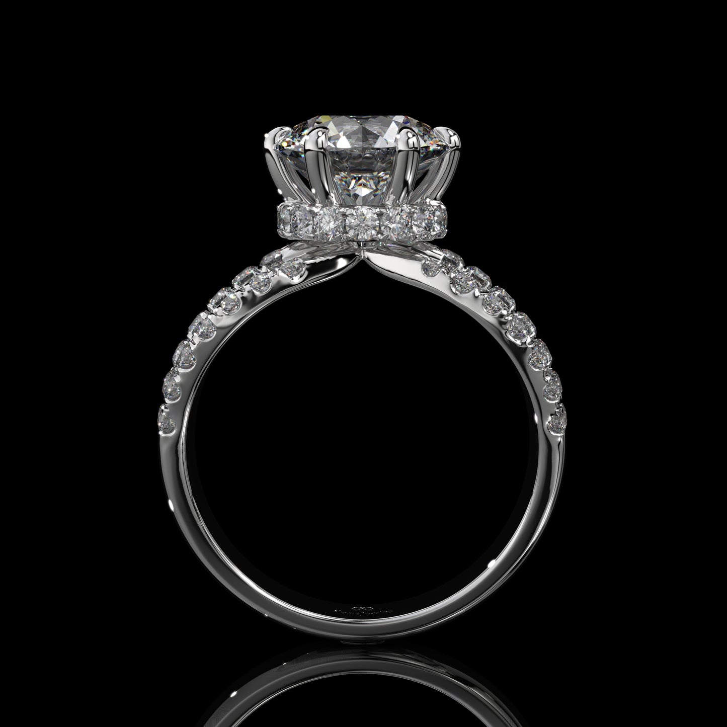 Round Cut Split Shank Hidden Halo Lab Diamond Engagement Ring