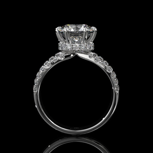 Round Cut Split Shank Hidden Halo Lab Diamond Engagement Ring