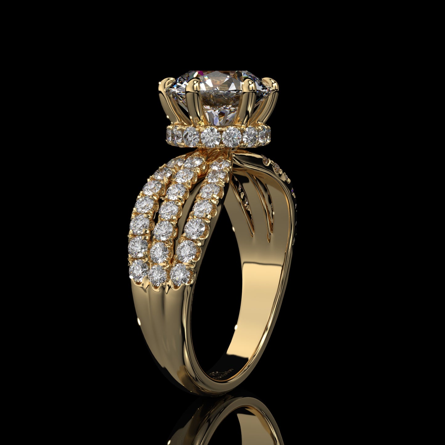 Round Cut Split Shank Hidden Halo Lab Diamond Engagement Ring