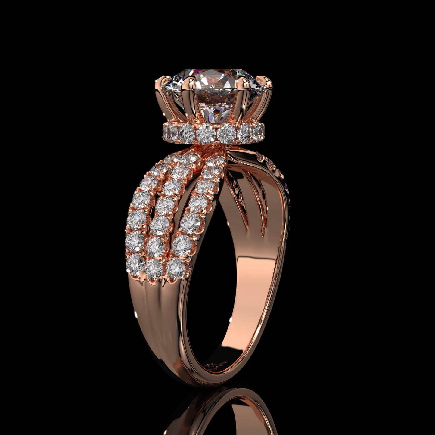 Round Cut Split Shank Hidden Halo Lab Diamond Engagement Ring