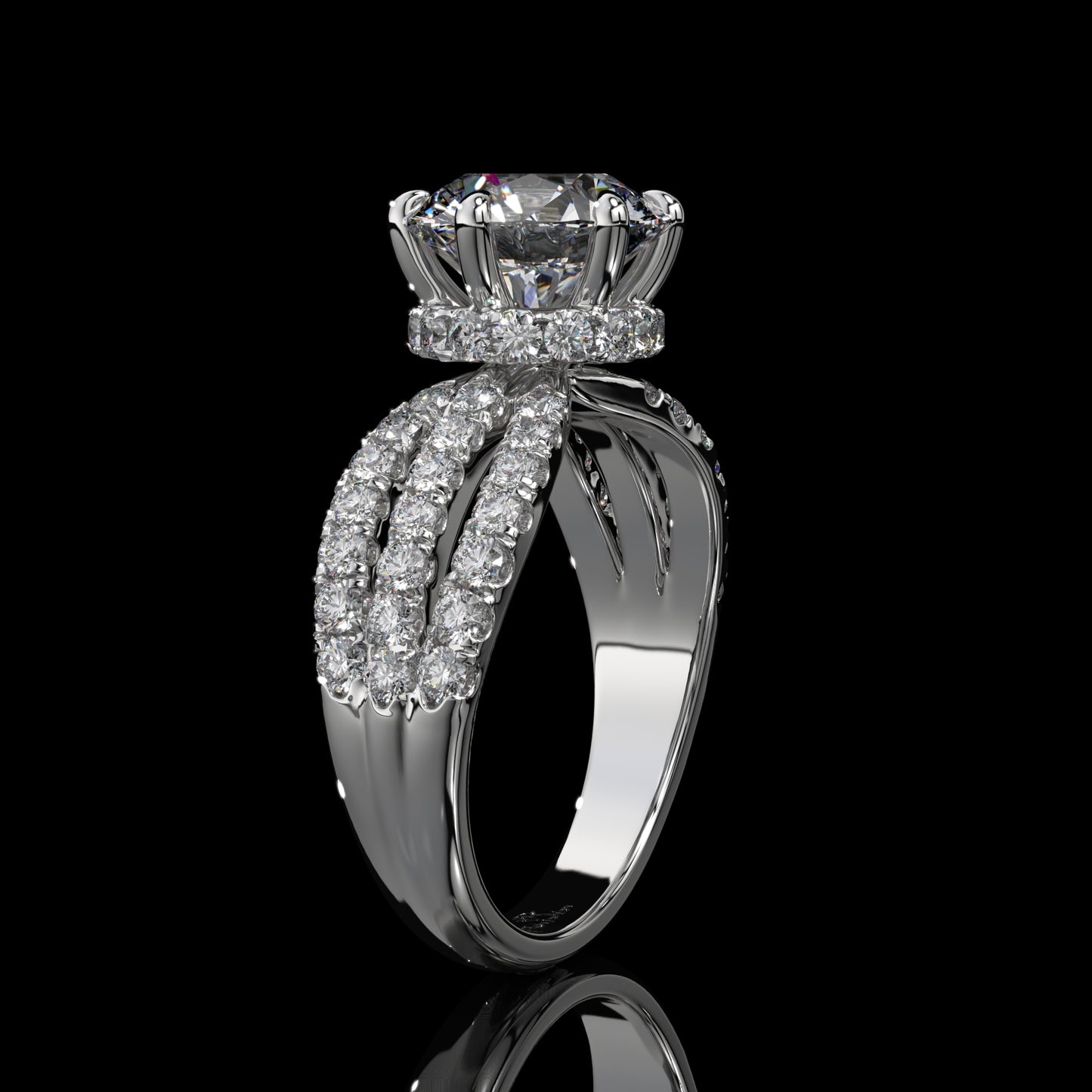Round Cut Split Shank Hidden Halo Lab Diamond Engagement Ring