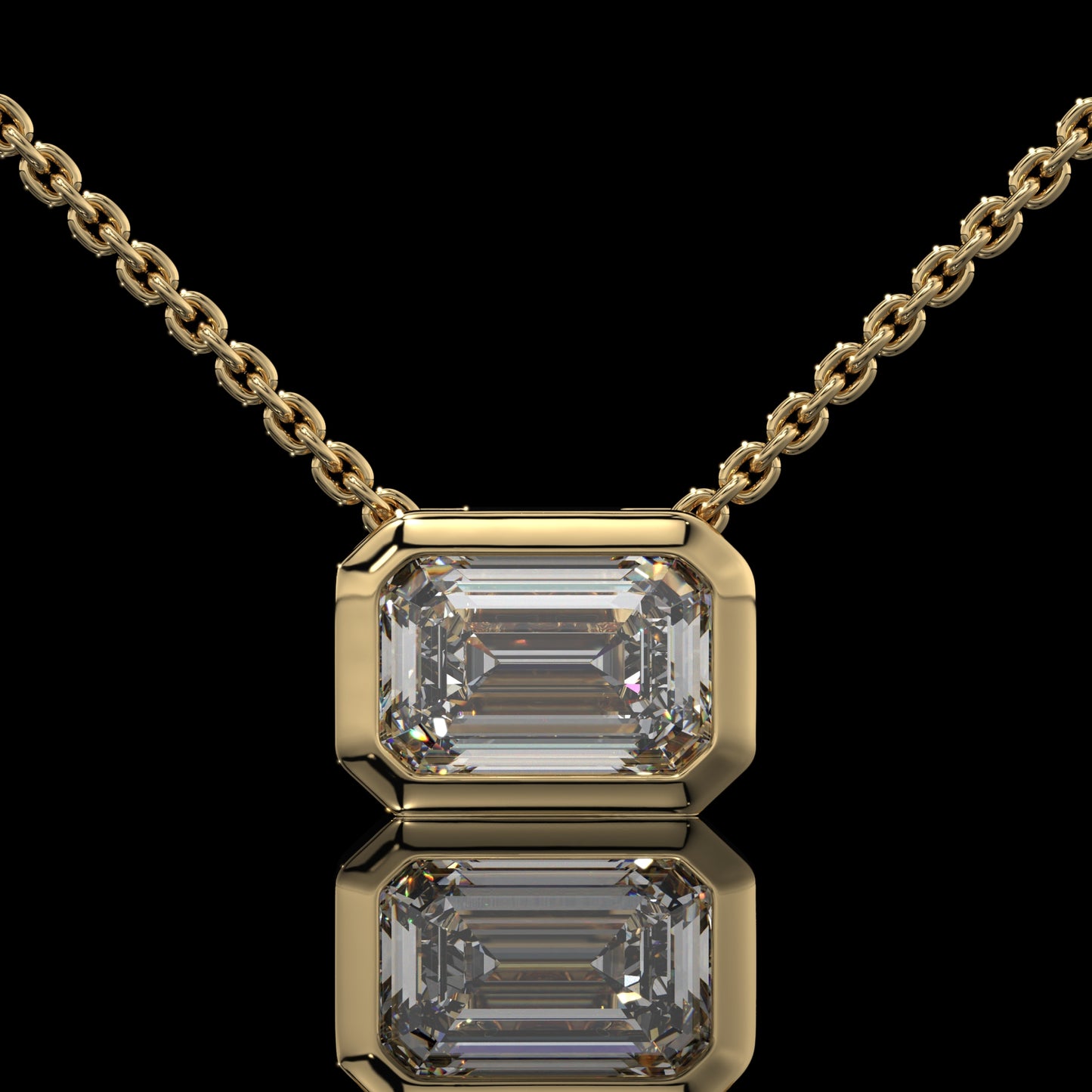Emerald Cut Bezel Set Lab Diamond Pendant Necklace