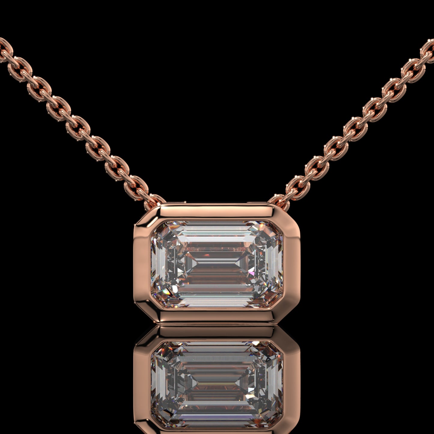 Emerald Cut Bezel Set Lab Diamond Pendant Necklace