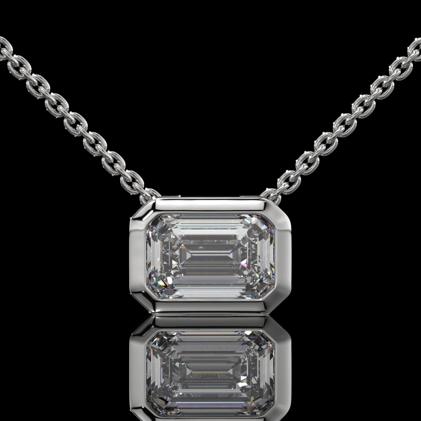 Emerald Cut Bezel Set Lab Diamond Pendant Necklace